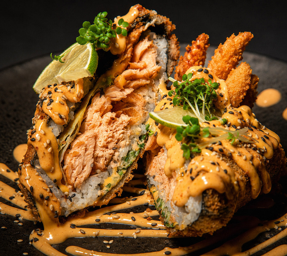 Cooked Salmon Sushi Burger